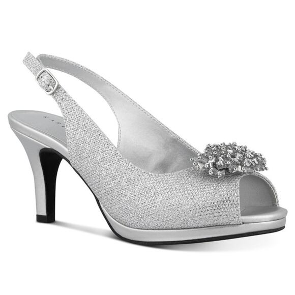 Karen Scott Women's Breena Slingback Peep-Toe Pumps Shoes Silver Size 6.5 - Picture 1 of 4